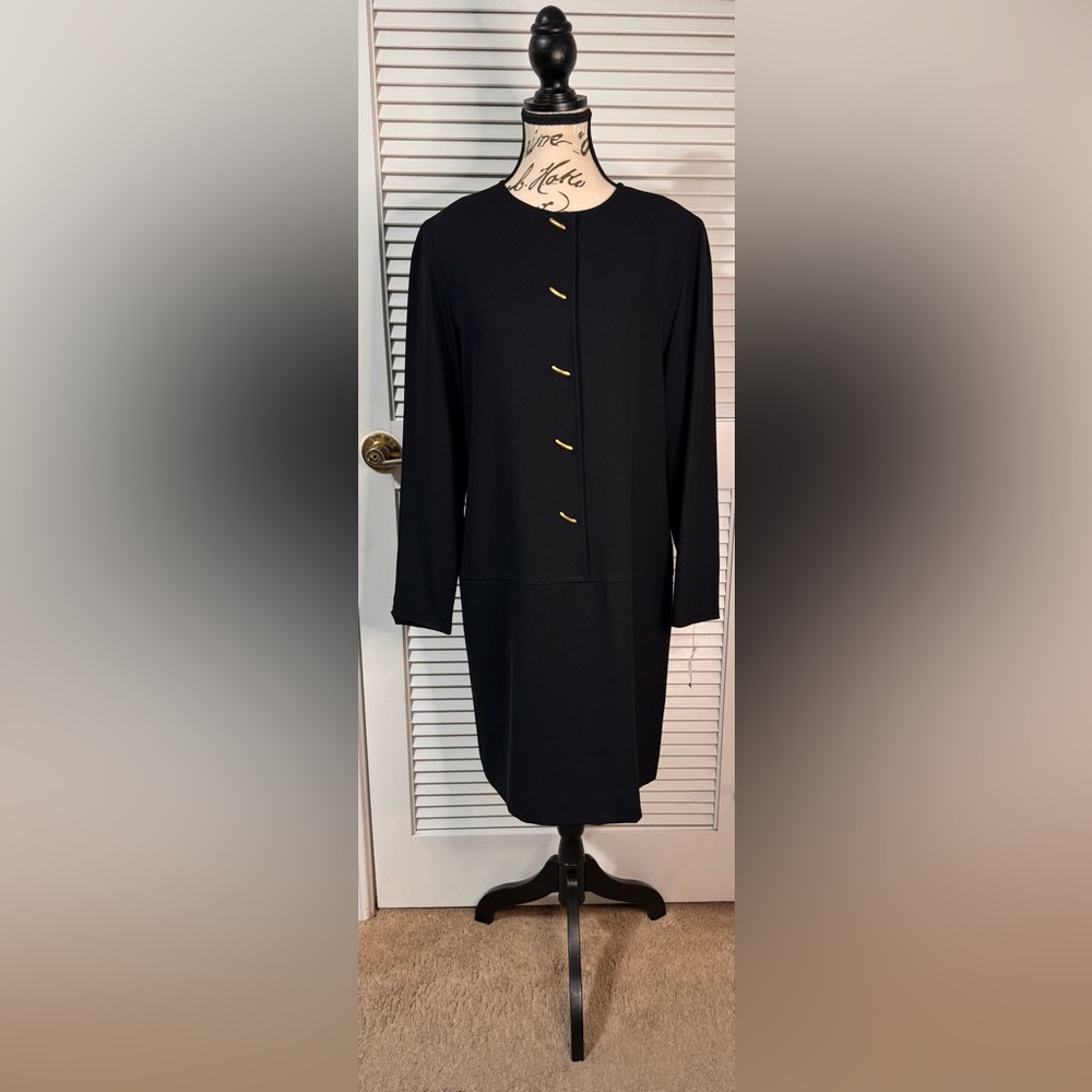 Evan Picone Elegant Black Dress with Gold Accents NWT